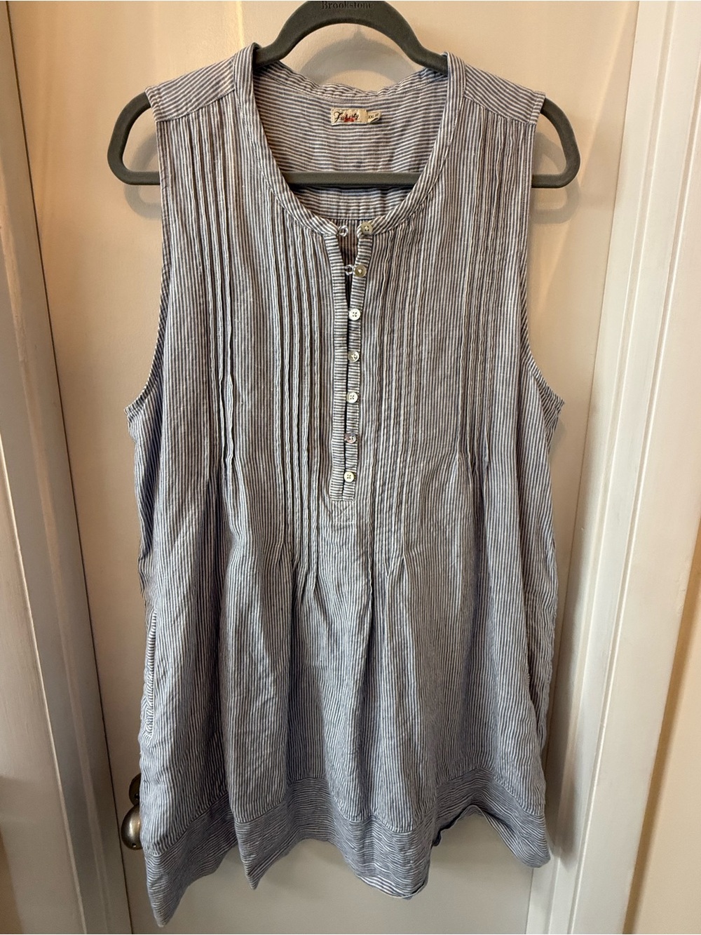 Faherty Blue and White Striped Sleeveless Mini Dress